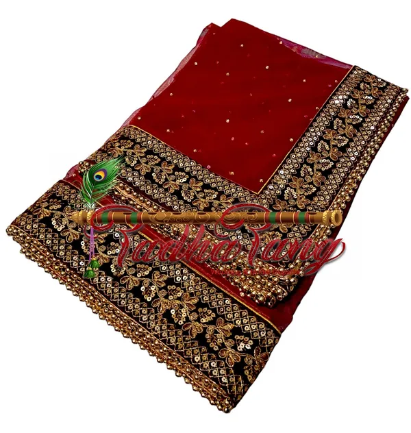 Maroon_Heavy_Bridal_Maroon_Embroidered_Border_Net_Dupatta_For_Women