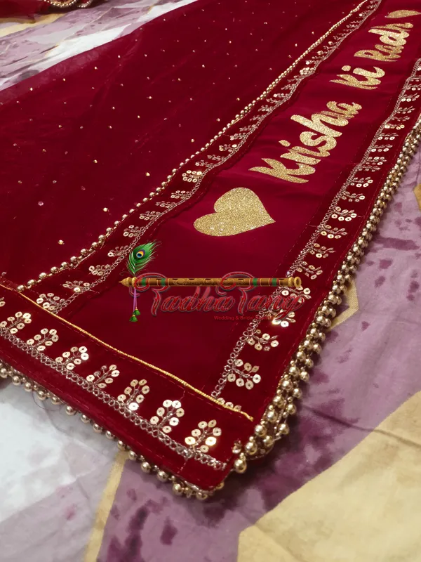 Customized_Maroon_Bridal_Dupatta_With_All_Over_Premium_Lace_with_any_text_of_your_choice