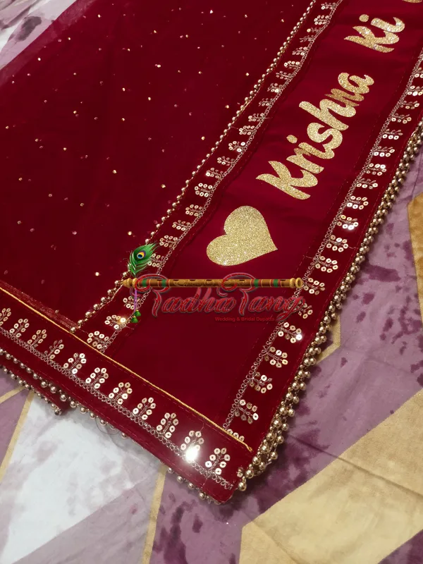 Customized_Maroon_Bridal_Dupatta_With_All_Over_Premium_Lace_with_any_text_of_your_choice