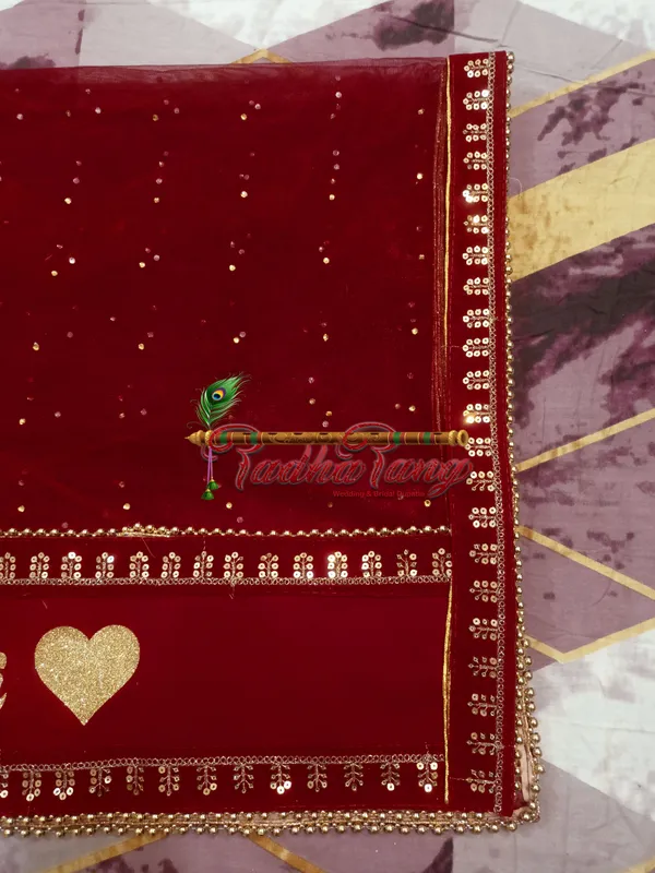 Customized_Maroon_Bridal_Dupatta_With_All_Over_Premium_Lace_with_any_text_of_your_choice