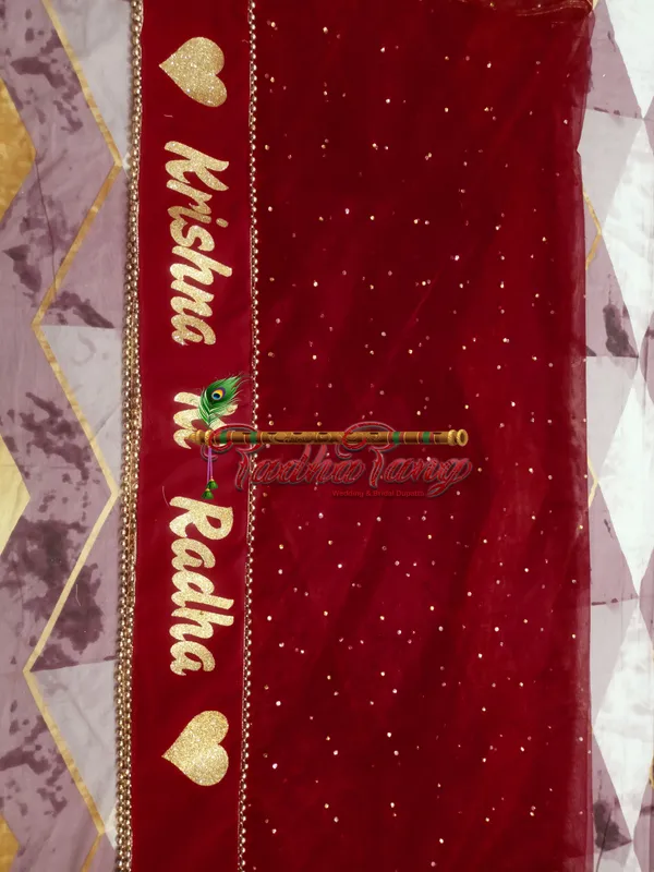 Customized_Maroon_Bridal_Dupatta_With_All_Over_Moti_Lace_with_any_text_of_your_choice