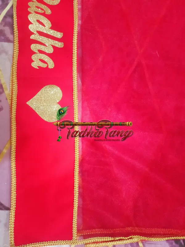 Customized_Red_Bridal_Dupatta_With_Golden_Simple_Lace_with_any_text_of_your_choice