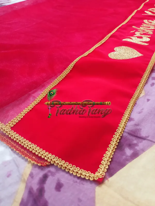 Customized_Red_Bridal_Dupatta_With_Golden_Simple_Lace_with_any_text_of_your_choice