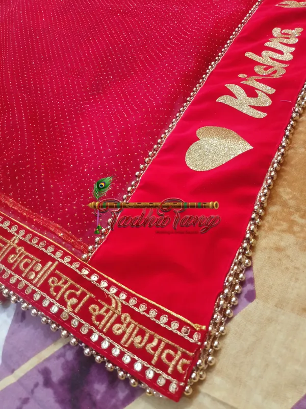 Customized_Red_Bridal_Dupatta_With_Glitter_Effect_Fabric_With_Moti_Lace_with_any_text_of_your_Choice