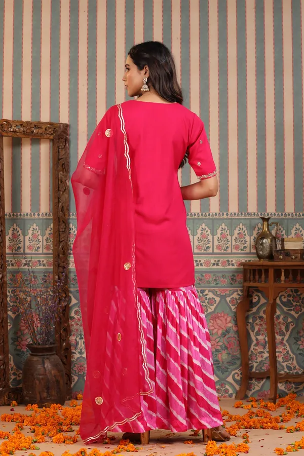 Pink_Handwork_Leheriya_Muslin_Sharara_Set_For_Women