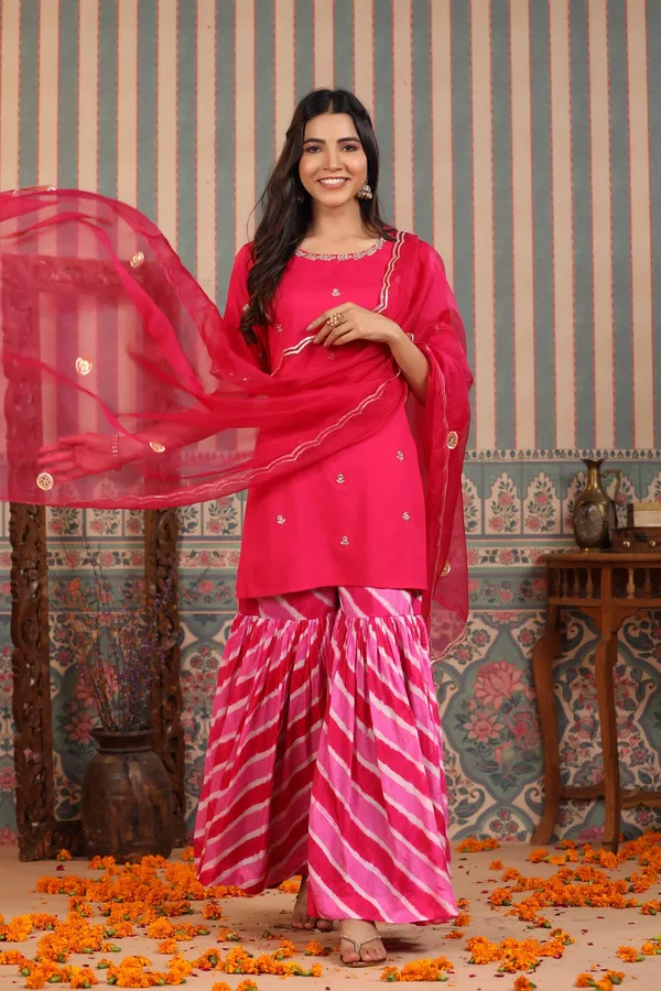 Pink_Handwork_Leheriya_Muslin_Sharara_Set_For_Women