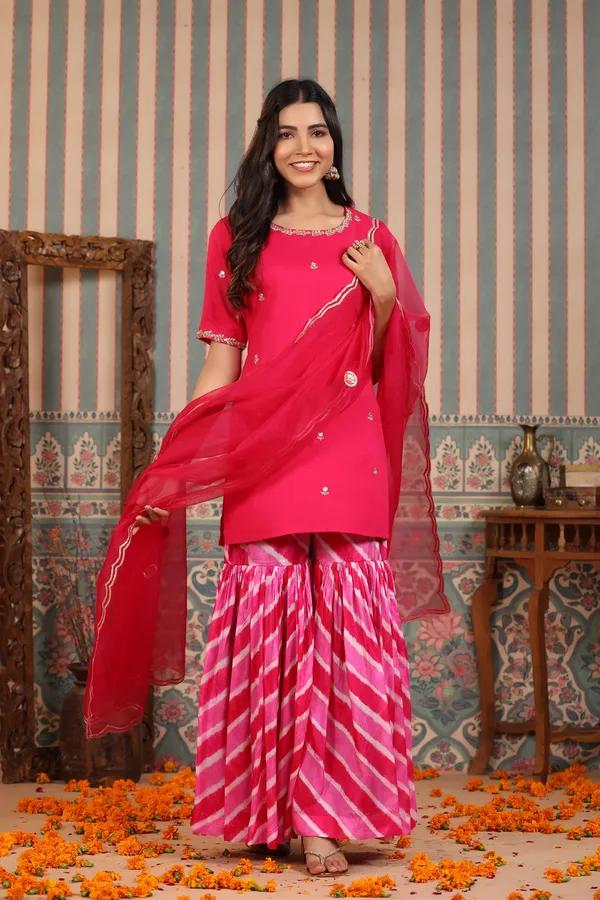 Pink_Handwork_Leheriya_Muslin_Sharara_Set_For_Women
