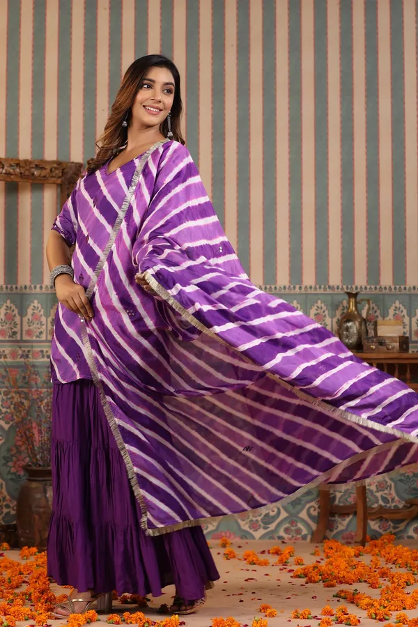 Purple_Heather_Embroidered_Leheriya_Muslin_Sharara_Set_For_Women
