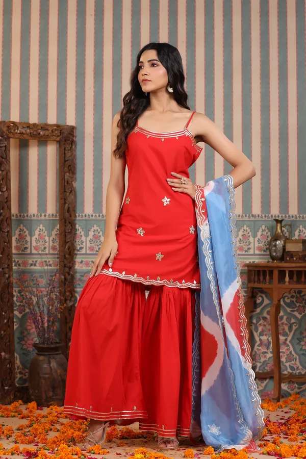 Crimson_Red_Gotapatti_Cotton_Sharara_Set_For_Women