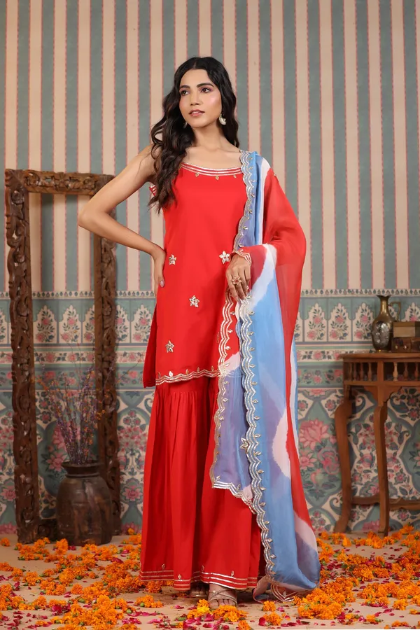 Crimson_Red_Gotapatti_Cotton_Sharara_Set_For_Women