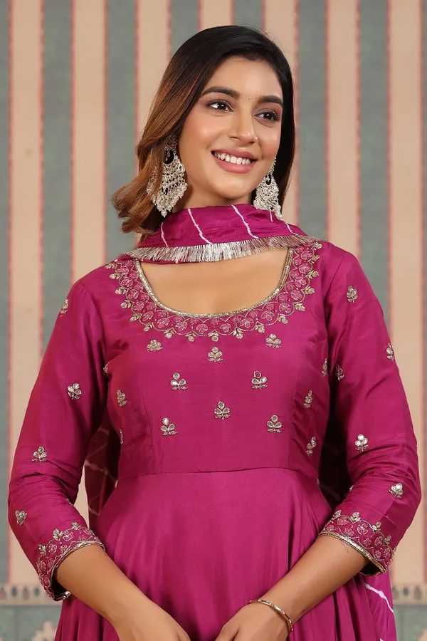 Burgundy_Muslin_Handwork_Umbrella_Suit_Set_For_Women