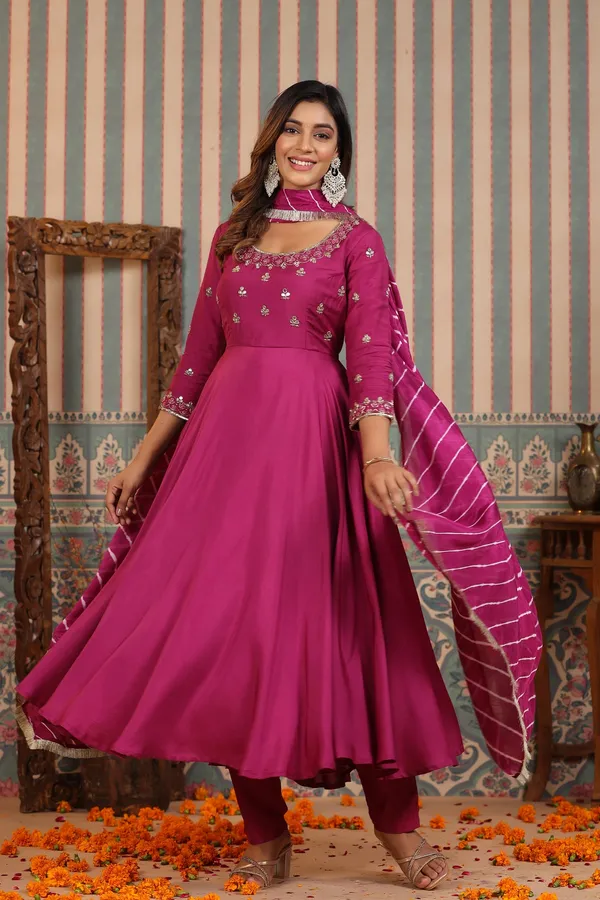 Burgundy_Muslin_Handwork_Umbrella_Suit_Set_For_Women