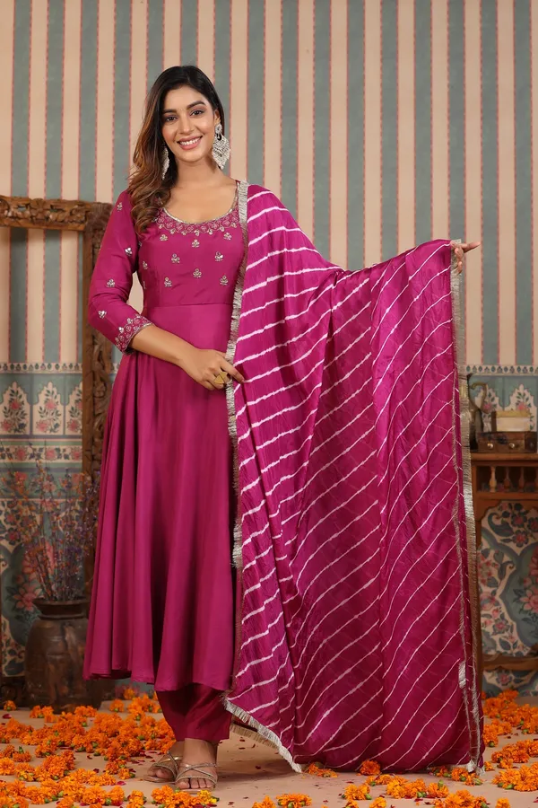 Burgundy_Muslin_Handwork_Umbrella_Suit_Set_For_Women