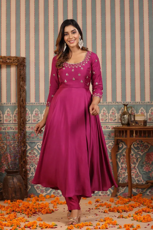 Burgundy_Muslin_Handwork_Umbrella_Suit_Set_For_Women