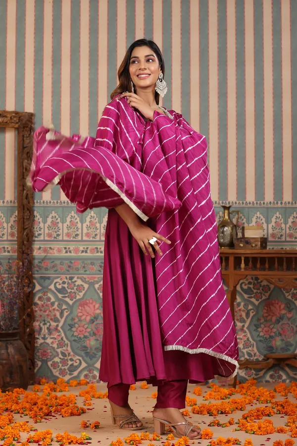 Burgundy_Muslin_Handwork_Umbrella_Suit_Set_For_Women