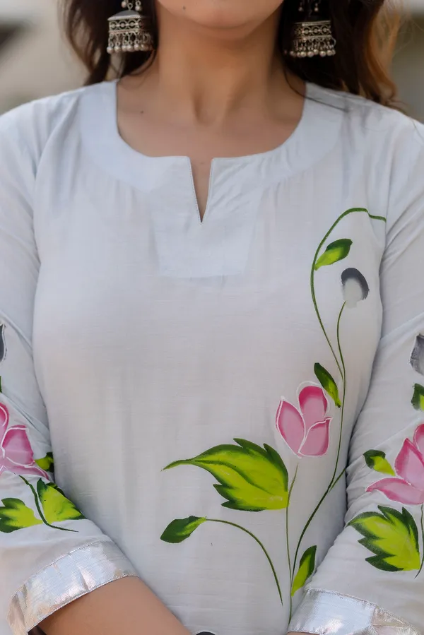 White_Floral_Printed_Round_Neck_Long_Sleeves_Gotta_Patti_Kurta_Set_For_Women