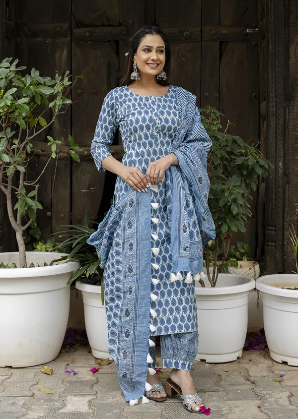 Blue_Paisley_Printed_Pure_Cotton_Straight_Kurta_With_Salwar_&_Dupatta_For_Women