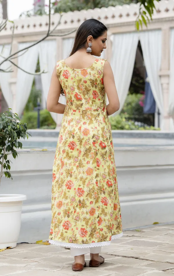 Yellow_Floral_Printed_Regular_Pure_Cotton_Kurta_With_Trousers_&__Dupatta_For_Women