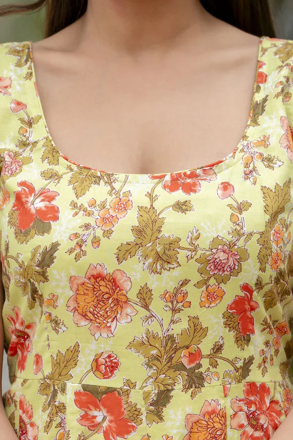 Yellow_Floral_Printed_Regular_Pure_Cotton_Kurta_With_Trousers_&__Dupatta_For_Women