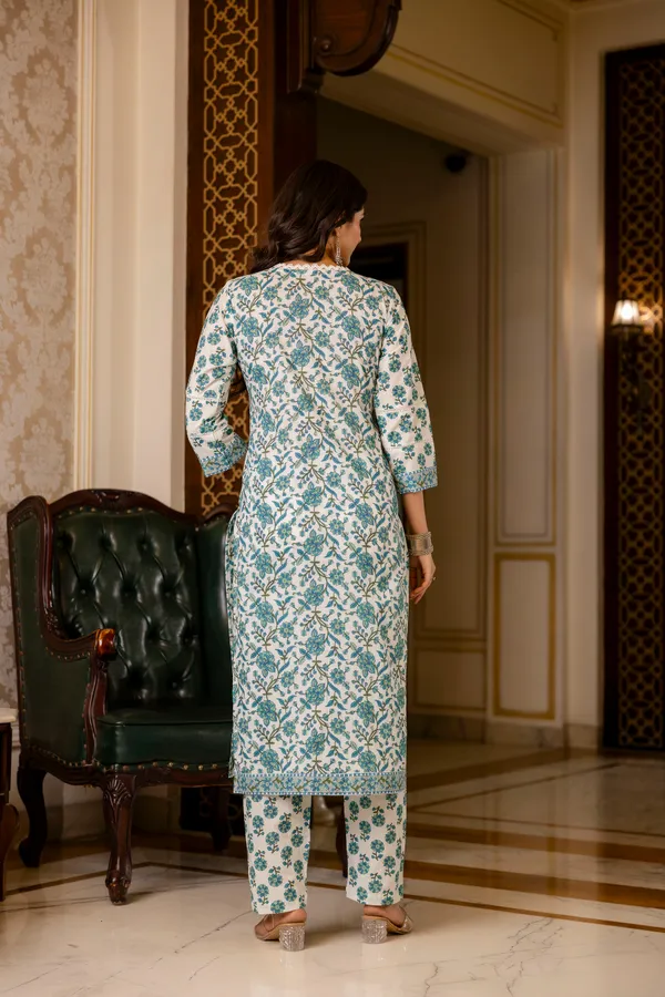 Blue_Floral_Printed_Regular_Pure_Cotton_Kurta_With_Palazzos_&__Dupatta_For_Women