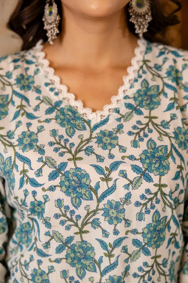 Blue_Floral_Printed_Regular_Pure_Cotton_Kurta_With_Palazzos_&__Dupatta_For_Women