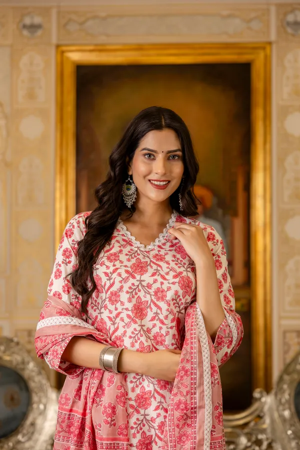 Pink_Floral_Printed_Regular_Pure_Cotton_Kurta_With_Palazzos_&__Dupatta_For_Women