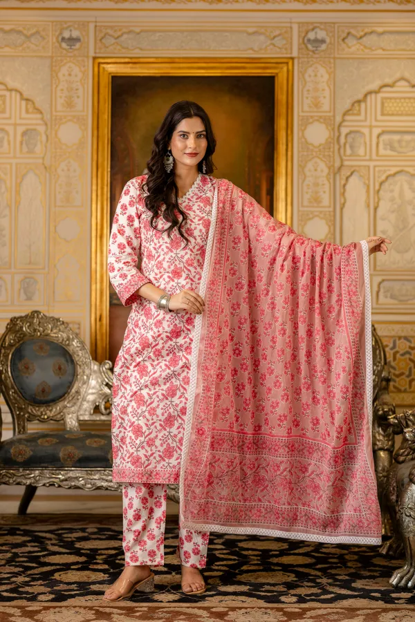 Pink_Floral_Printed_Regular_Pure_Cotton_Kurta_With_Palazzos_&__Dupatta_For_Women