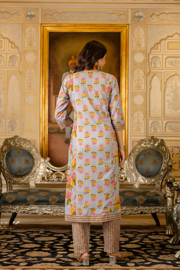 Grey_Floral_Printed_Regular_Pure_Cotton_Kurta_With_Trousers_&__Dupatta_For_Women