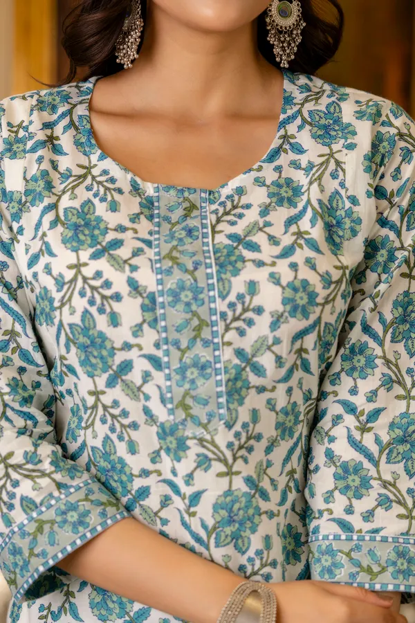 Blue_Floral_Printed_Regular_Pure_Cotton_Kurta_With_Palazzos_&__Dupatta_For_Women