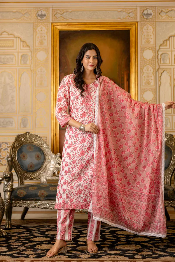 Pink_Floral_Printed_Regular_Pure_Cotton_Kurta_With_Palazzos_&__Dupatta_For_Women