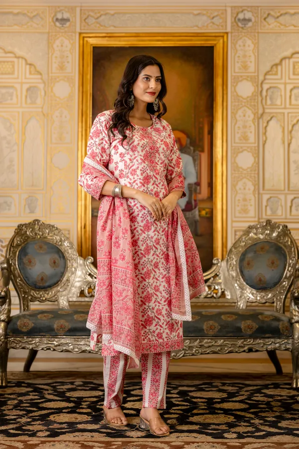 Pink_Floral_Printed_Regular_Pure_Cotton_Kurta_With_Palazzos_&__Dupatta_For_Women