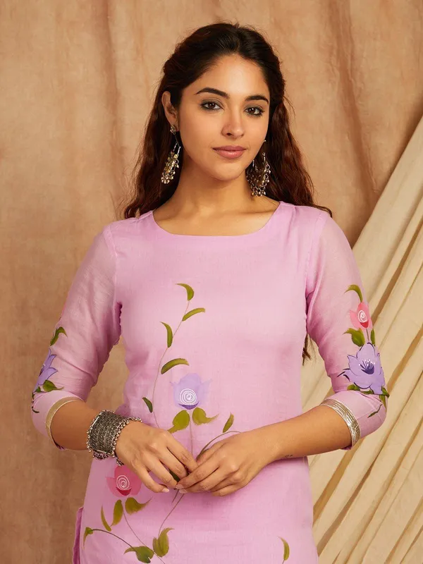 Purple_Floral_Printed_Regular_Pure_Cotton_Kurta_With_Palazzos_&__Dupatta_For_Women
