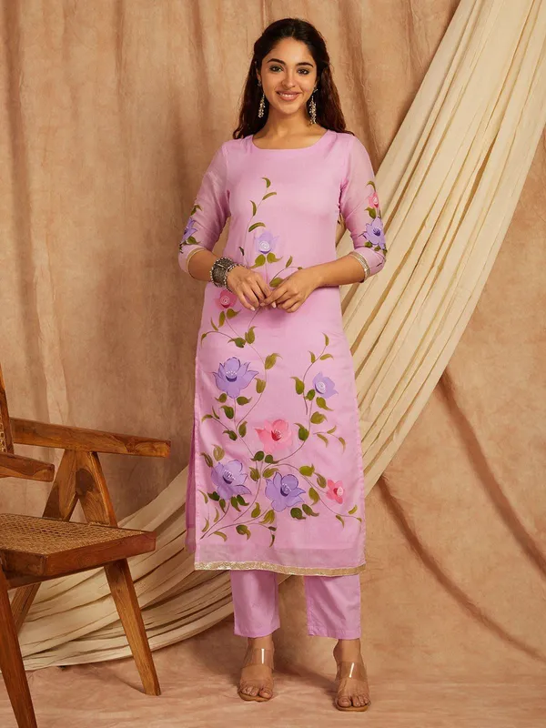 Purple_Floral_Printed_Regular_Pure_Cotton_Kurta_With_Palazzos_&__Dupatta_For_Women
