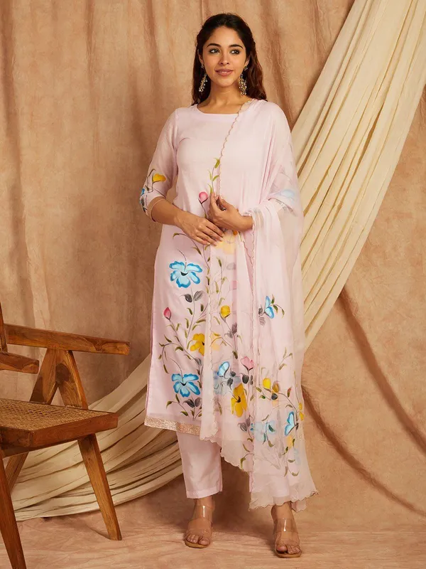 Pink_Floral_Printed_Regular_Pure_Cotton_Kurta_With_Palazzos_&__Dupatta_For_Women