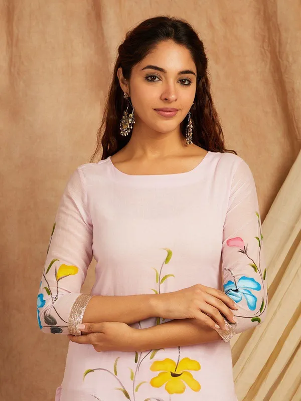 Pink_Floral_Printed_Regular_Pure_Cotton_Kurta_With_Palazzos_&__Dupatta_For_Women