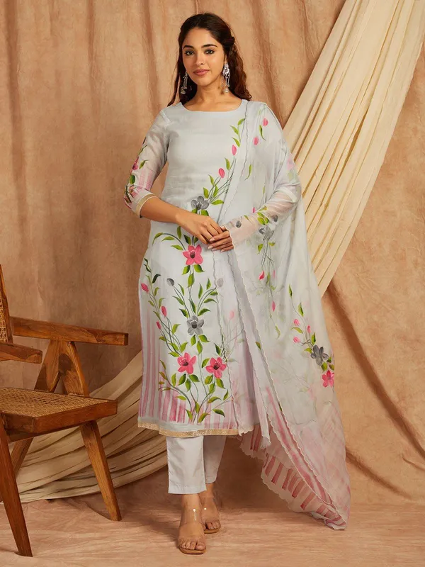 Blue_Floral_Printed_Round_Neck_Pure_Cotton_Straight_Kurta_With_Palazzos_&_Dupatta_For_Women