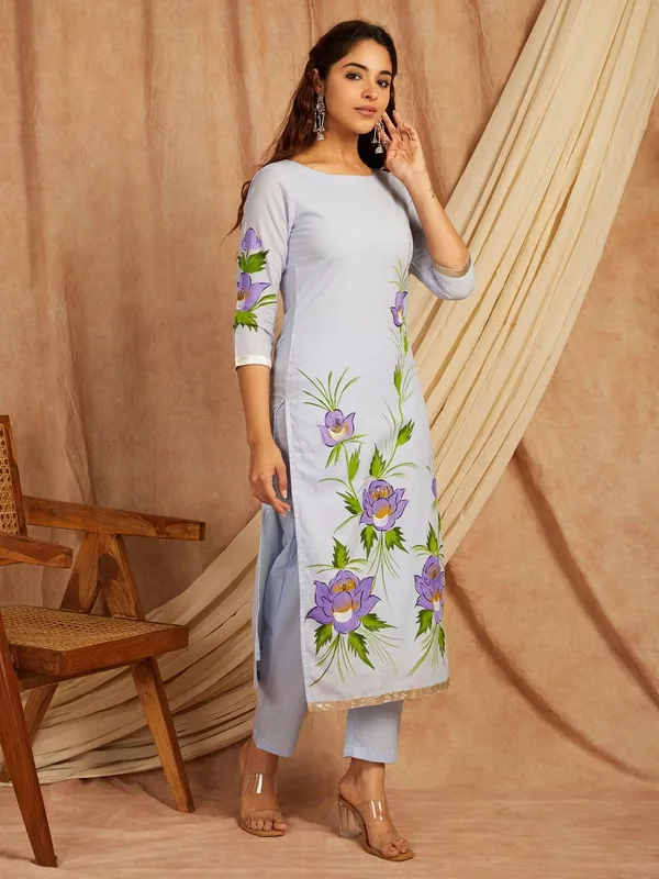 Blue_Floral_Printed_Regular_Pure_Cotton_Kurta_Palazzos_With_Dupatta_For_Women
