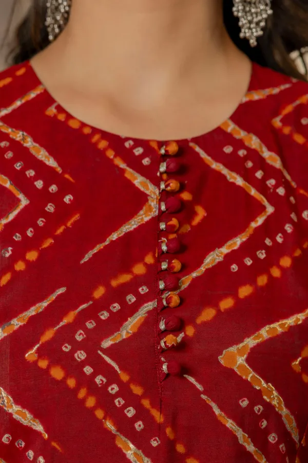 Red_Chevron_Printed_Chanderi_Cotton_Kurta_With_Palazzos_&_Dupatta_For_Women