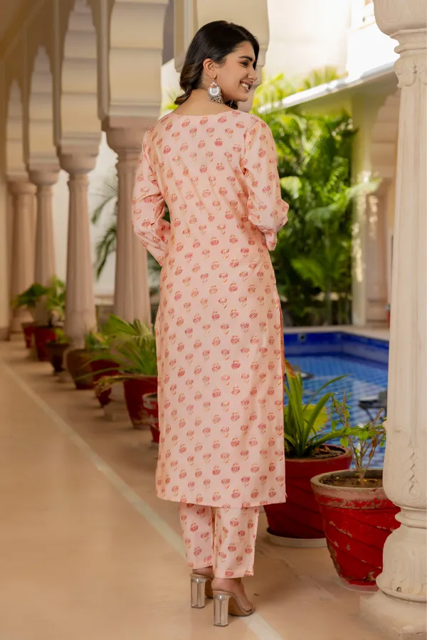 Orange_Floral_Printed_Chanderi_Cotton_Kurta_With_Palazzos_&_Dupatta_For_Women