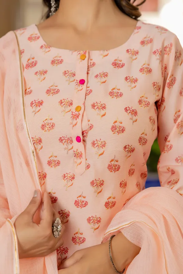 Orange_Floral_Printed_Chanderi_Cotton_Kurta_With_Palazzos_&_Dupatta_For_Women
