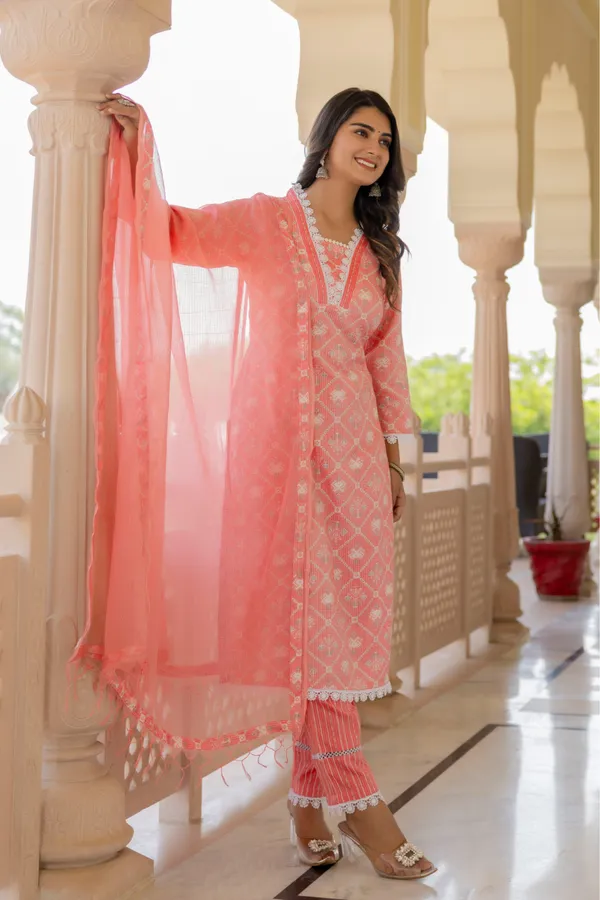Pink_Floral_Printed_Gotta_Patti_Chanderi_Cotton_Kurta_With_Palazzos_&_Dupatta_For_Women