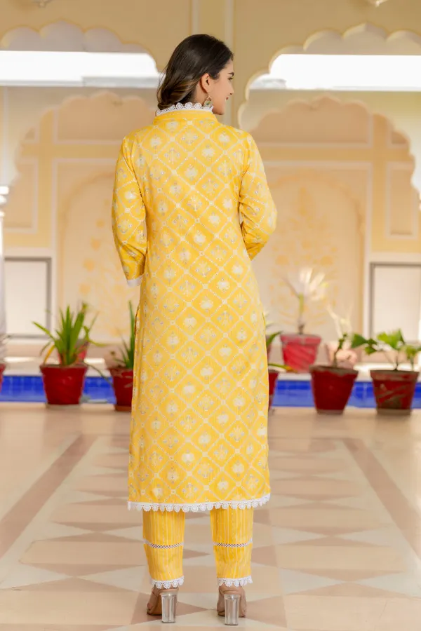 Yellow_Floral_Printed_Chanderi_Cotton_Kurta_With_Palazzos_&_Dupatta_For_Women