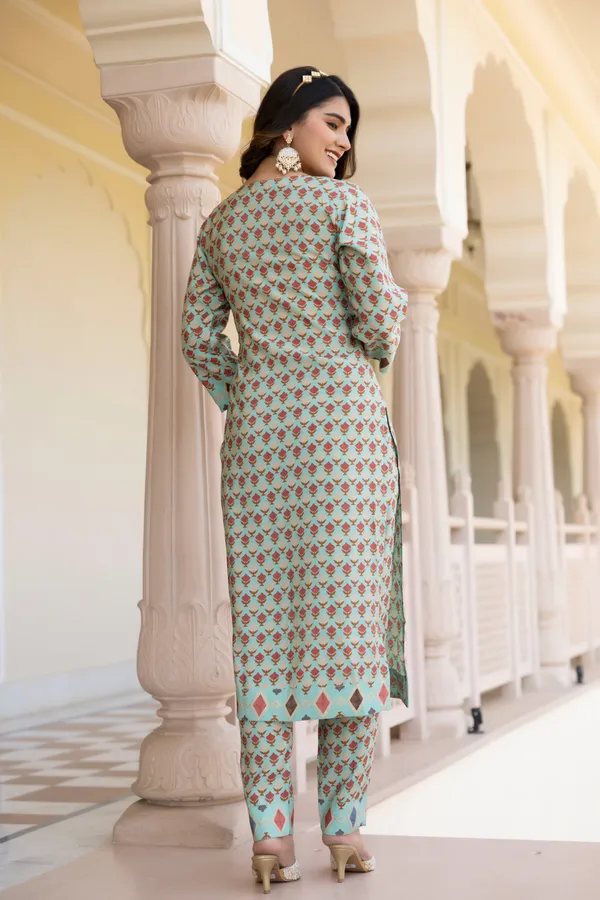 Blue_Ethnic_Motifs_Printed_Round_Neck_Chanderi_Cotton_Kurta_With_Trousers_&_Dupatta_For_Women