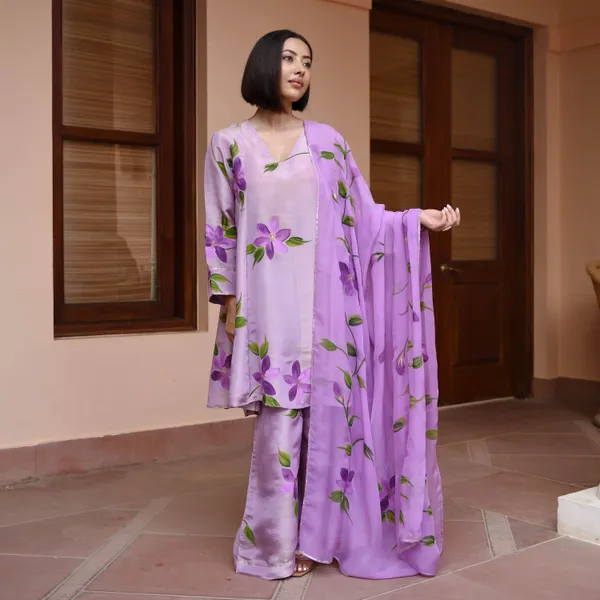 Purple_Floral_Printed_V-Neck_A-Line_Kurta_With_Palazzos_&_Dupatta_For_Women