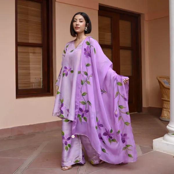 Purple_Floral_Printed_V-Neck_A-Line_Kurta_With_Palazzos_&_Dupatta_For_Women