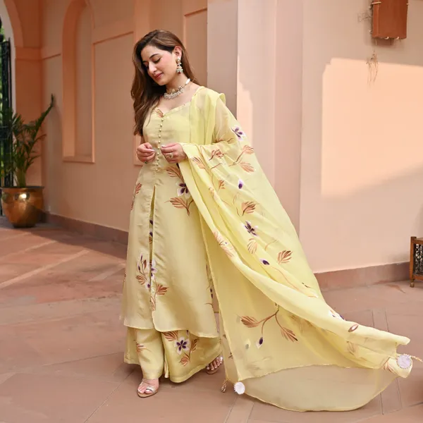 Yellow_Floral_Printed_Shoulder_Straps_Straight_Kurta_With_Palazzos_&_Dupatta_For_Women