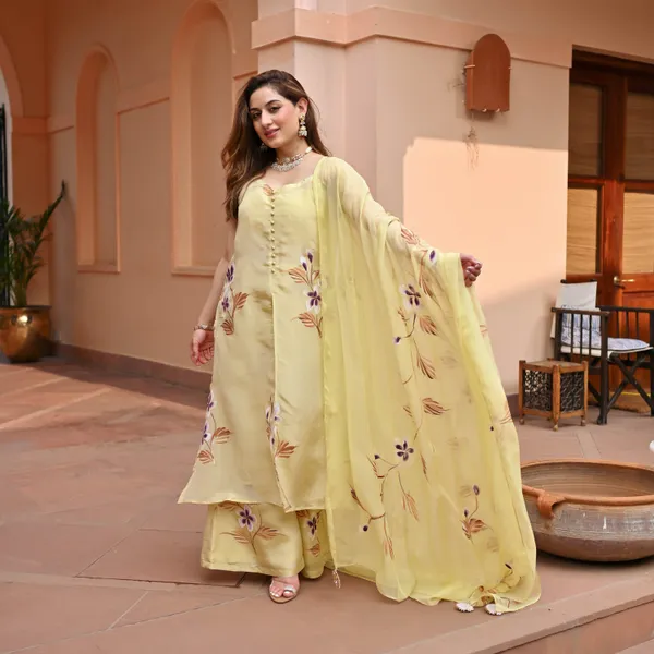 Yellow_Floral_Printed_Shoulder_Straps_Straight_Kurta_With_Palazzos_&_Dupatta_For_Women