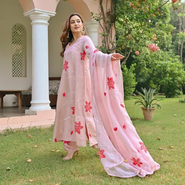 Pink_Floral_Printed_V-Neck_A-Line_Kurta_With_Palazzos_&_Dupatta_For_Women