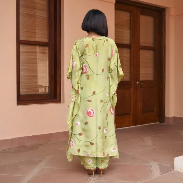 Green_Floral_Printed_Gotta_Patti_Kaftan_Kurta_With_Palazzos_For_Women