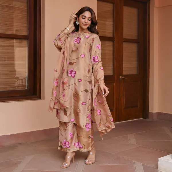 Brown_Floral_Printed_Round_Neck_Straight_Kurta_With_Palazzos_&_Dupatta_For_Women